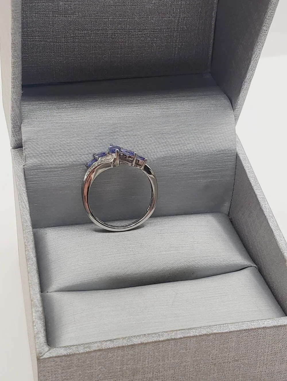 Marquise Genuine Tanzanite & Diamond Accent Platinum - 925 Sterling Silver Ring